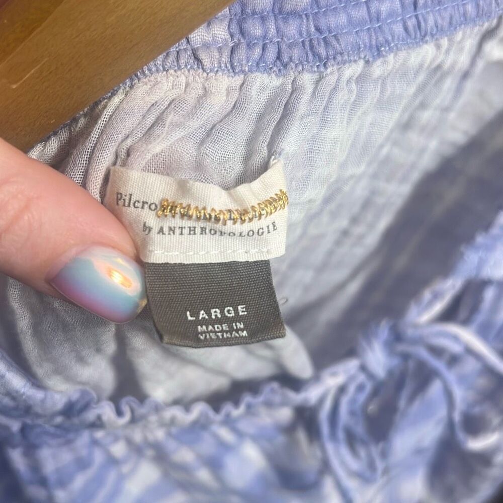 ✨Anthropologie Pilcro Casual Blouse Bette Plaid Babydoll Sz L Blouse Lavender ✨ - Picture 7 of 9